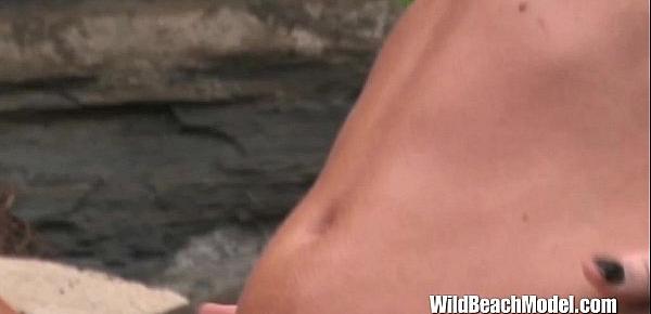  Bikini Beach Babe Oils Her Tanned Skin